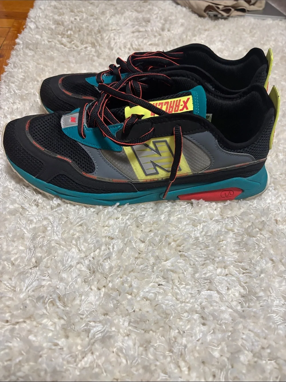 New Balance Black Teal Athletic Sneakers with Yellow Accents